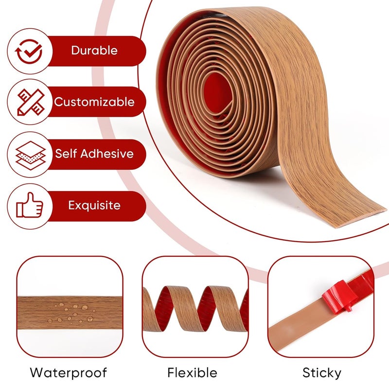 Danlaila 2'' x 10Ft Self Adhesive Floor Transition Strip, Laminate Vinyl Flooring Transition Strip for Joining Floor Gaps, Carpet Threshold, Doorway Transitions, Threshold Cover, Floor Tiles- Brown Wood Grain - Image 4
